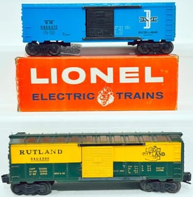 Lionel Postwar O Gauge 6464 - 300 Rutland Box Car and 6464 - 475 Boston and Maine Box Car