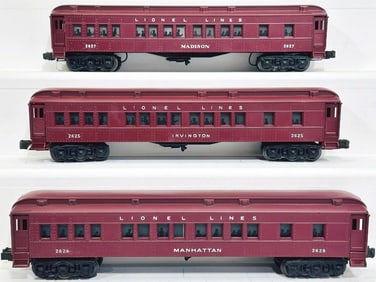 Lionel Postwar O Gauge 2628 - 2627 - 2625 Silhouette Heavyweight Passenger Cars from 1950