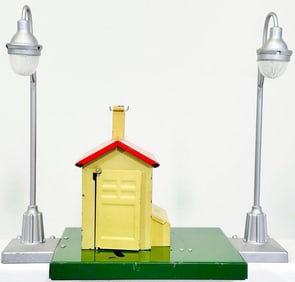 Russian Postwar O Gauge Brakeman Shack and Two (2) Silver Lamp Post