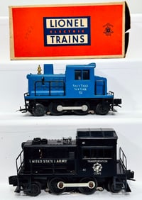Lionel Postwar O Gauge 41 US Army Small Motorized Switcher and 51 Navy Small Motorized Switcher