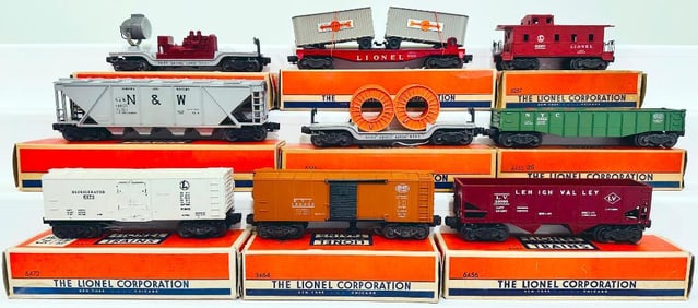 Lionel Postwar O Gauge Nine (9) Assorted Freight Cars Boxed