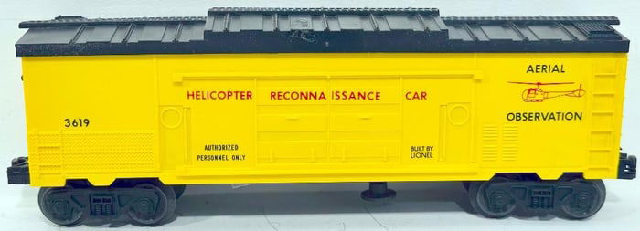 Lionel Postwar O Gauge 3619 Helicopter Reconnaissance Car with original Lionel Helicopter Boxed