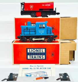 Lionel Postwar O Gauge 51 Navy Yard Small Motorized Unit Boxed and 55 Tie-Jector Car Boxed