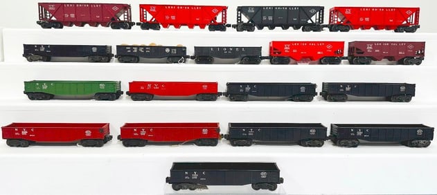 Lionel Postwar O Gauge Six (6) Assorted Hoppers and Twelve (12) Assorted Gondolas
