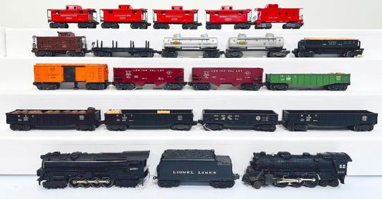 Lionel Postwar O Gauge Eighteen Assorted Freight Cars/ 2020 Locomotive and Tender/2037 Locomotive