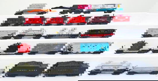 Lionel Postwar O Gauge Eighteen (18) Assorted Freight Cars and Two (2) Tenders