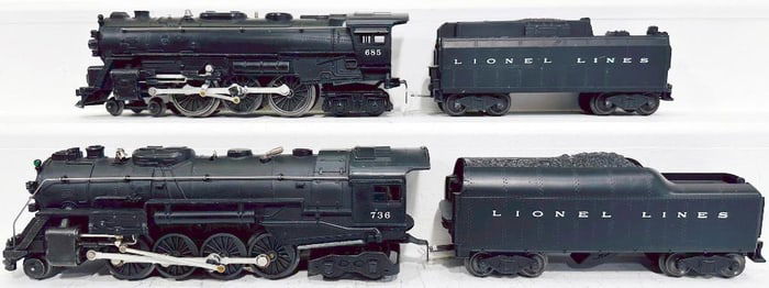 Lionel Postwar O Gauge 685 Locomotive/ Tender and 736 Locomotive and Tender