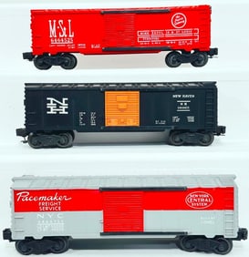 Lionel Postwar O Gauge 6464 - 125 NYC Box Car/ 6464 - 425 Black New Haven Box Car/6464 - 525 Box Car
