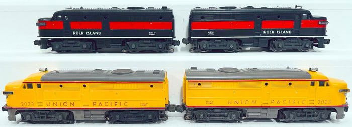 Lionel Postwar O Gauge 2031 Rock Island A-A Alco Diesel Units and 2023 A-A Union Pacific Alco Diesel