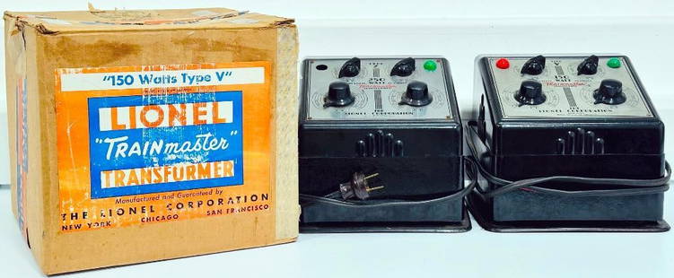 Lionel Prewar 150 Watt Type V Transformer Boxed and 250 Watt Type Z Transformer: Lionel Prewar 150 Watt Type V Transformer Boxed and 250 Watt Type Z Transformer, with the Type V in C7 and with its original box that shows light to moderate wear and liner; this Lot also includes a 2