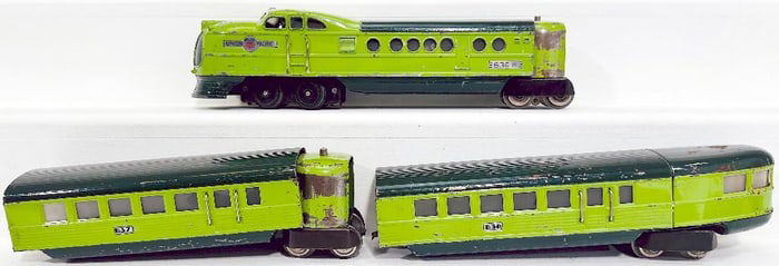 Lionel Prewar O Gauge 636W City of Denver two-tone Green 3 Car Streamliner Set