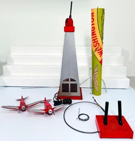Lionel Prewar 50 Airplane Tower with square paper matte original airplane X2/ pylon/ controller