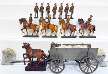 Lineol Prewar Toy Soldiers and Supply Wagon