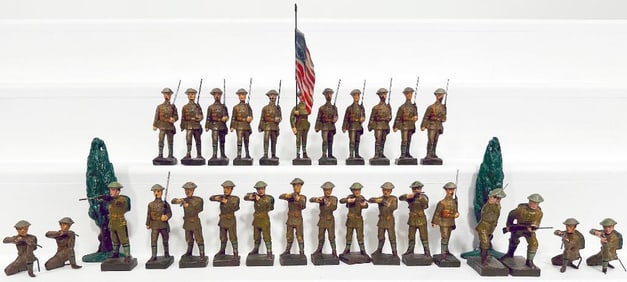 Lineol Prewar Toy Soldiers and Flag Bearer