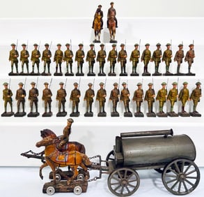 Lineol Prewar Toy Soldiers and Chuck Wagon Drawn by two (2) Horses