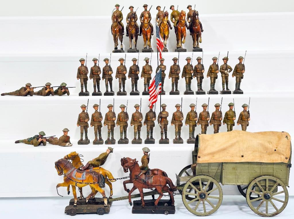 Lineol Prewar Toy Soldiers and 4 Horse-drawn Supply Wagon (1 of 8)