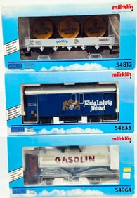 Marklin Modern 1 Gauge 54812 Low Side Car with Dirt Barrels /54833 Freight Car /54964 Gasoline Tank