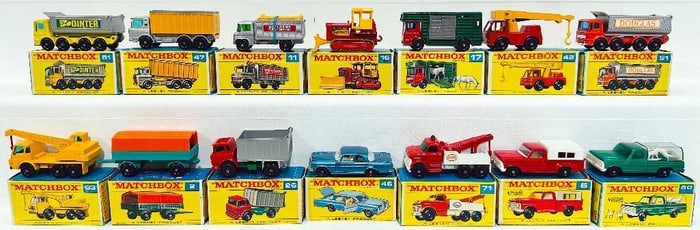 Matchbox Vintage Fourteen (14) Assorted Die - Cast Vehicles Boxed