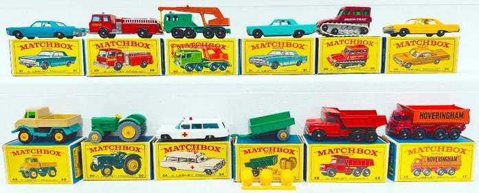Matchbox Vintage Twelve (12) Assorted Die - Cast Vehicles Boxed