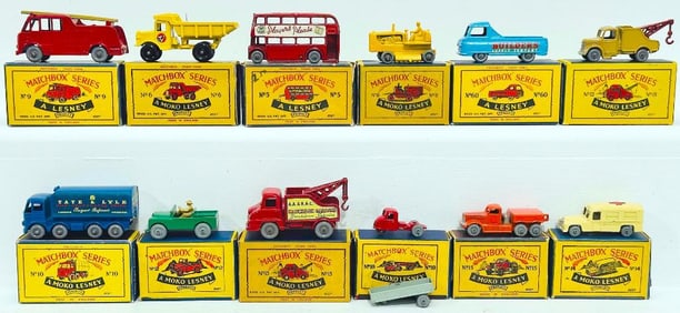 Matchbox Vintage Twelve (12) Assorted Die - Cast Vehicles Boxed