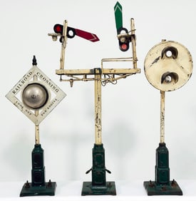 Ives Prewar Wide Gauge 109 Double Arm Signal - 331 Target Signal - 332 Automatic Bell Signal