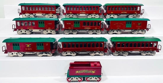 McCoy Modern Standard Gauge Red and Green Passenger Set - No Locomotive