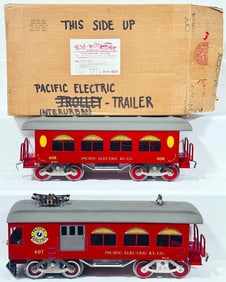 McCoy Modern Standard Gauge Pacific Electric 607 Power Car and 608 Trailer