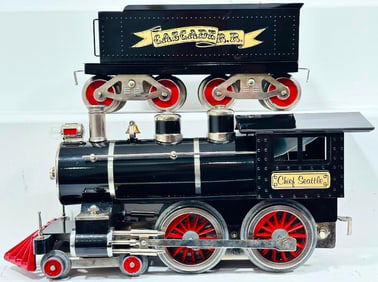 McCoy Modern Standard Gauge Chief Seattle 4 - 4 - 0 black and chrome Locomotive and Tender