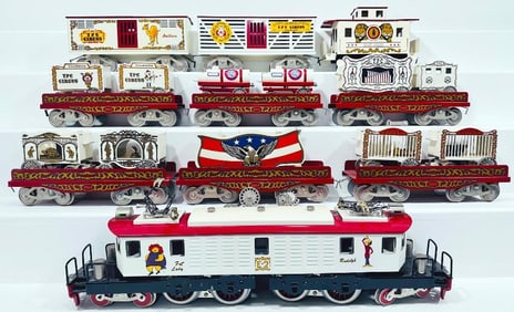 McCoy Modern Standard Gauge E2 Circus Box Cab Electric Locomotive and Nine Assorted Circus Freights