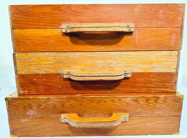 Custom-Bilt Postwar wood case carrying trains X3
