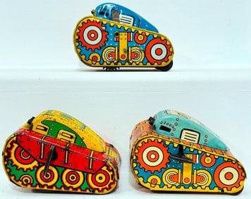 Marx Postwar Toys Sparkling Tank Turnover Toys Windup X3