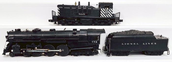 Lionel Postwar O Gauge 773 Hudson from 1964 and 2426W Tender from 1950/616 Santa Fe Switcher