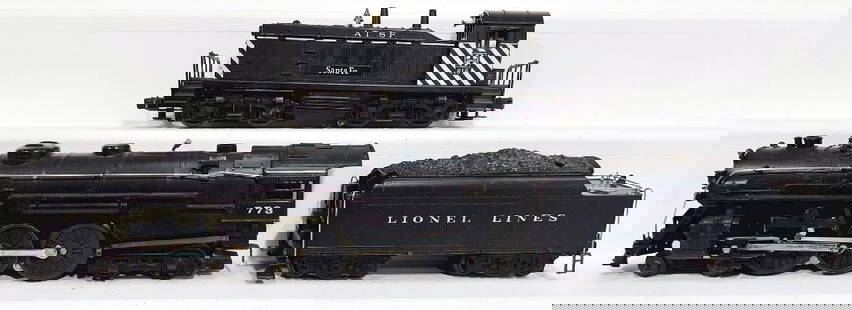 Lionel Postwar O Gauge 773 Hudson from 1964 and 2426W Tender from 1950/616 Santa Fe Switcher: Lionel Postwar O Gauge 773 Hudson from 1964 and 2426W Tender from 1950/616 Santa Fe Switcher, with the 773 Locomotive and Tender, each in C7 and the 616 Switcher in C7 minus.