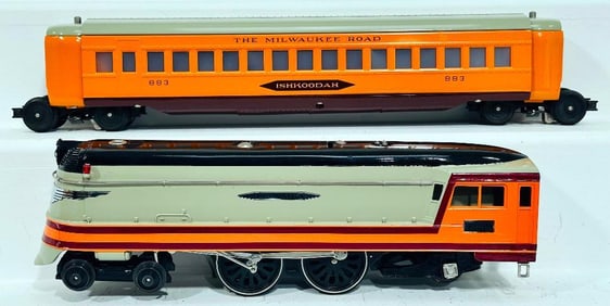 Pride Lines Modern O Gauge Hiawatha Locomotive only and 883 Hiawatha Passenger Car with 2 vestibules