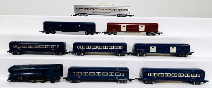 American Flyer Prewar O Gauge 556W Royal Blue Locomotive and Assorted Passenger Cars