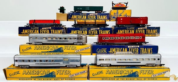 American Flyer Postwar S Gauge Four Assorted Passenger Cars/Four Assorted Freight Cars/Hand Car