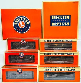 Lionel Modern O Gauge Western Maryland Flat Car with logs (3)/Meadow River Lumber Skeleton Log Car