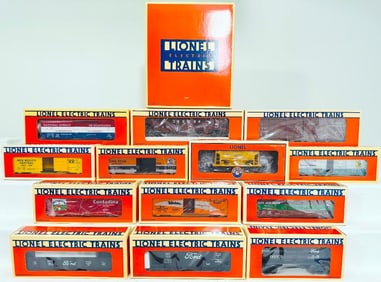 Lionel Modern O Gauge Ten Assorted Freight Cars and 1994 TTOS Ford Tank Car/Gondola/Hopper Boxed