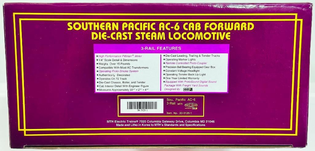 MTH Modern O Gauge Southern Pacific AC–6 Cab Forward Diecast Steam Locomotive and Tender with PS (1 of 8)