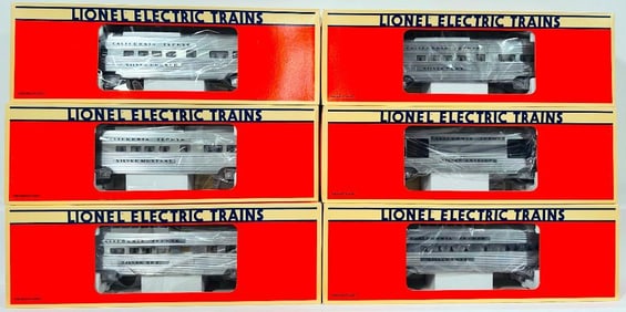 Lionel Modern O Gauge Six (6) Assorted California Zephyr Passenger Cars Boxed