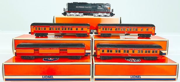 Lionel Modern O Gauge S. P. Madison Baggage Car–Observation Car–Coach Car–Coach Car and TTOS