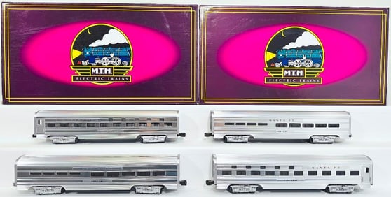 MTH Modern O Gauge Santa Fe Plated 60 ft Aluminum Sleeper/Diner Set/Plated 60 ft Aluminum Sleeper
