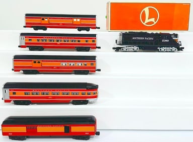 Lionel Modern O Gauge 2380 Southern Pacific GP–9 Switcher/Five Assorted Aluminum SP Passenger Cars