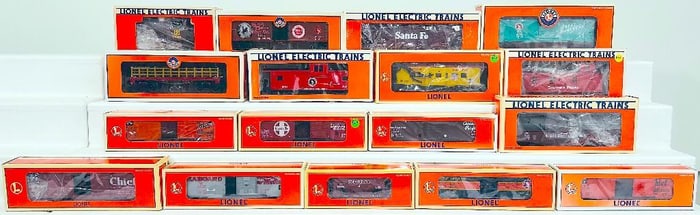 Lionel Modern O Gauge Fifteen (15) Assorted Freight Cars and Santa Fe Rotary Snowplow