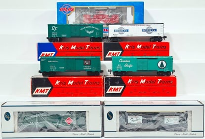 Atlas Modern O Gauge Susquehanna NE–6 Caboose–Crown Models Scheffield Milk Box Car and REA Box