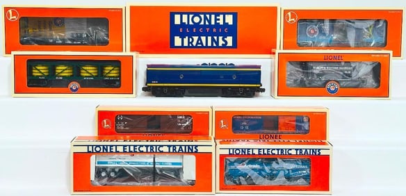 Lionel Modern O Gauge Santa Fe F -3 B Unit and Eight (8) Assorted Freight Cars Boxed