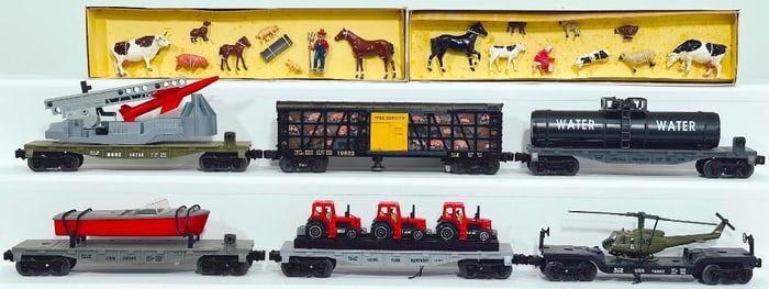 Lionel Modern O Gauge Airport Dispatch Car, Army Flat Launcher Car, United States Navy Hobo Car