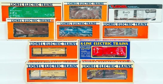 Lionel Modern O Gauge Nine (9) Assorted Freight Cars Boxed