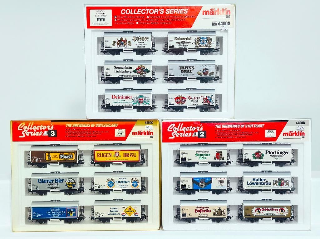 Marklin Modern HO Scale Breweries of Switzerland #4400C -Breweries of Stuttgart #4400B: Marklin Modern HO Scale Breweries of Switzerland #4400C -Breweries of Stuttgart #4400B-Collector Series of German Box Cars #4400A, each in C9 and each with its original box.