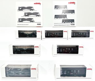 Marklin Modern HO Scale 3 Car Coal Hopper Set #46803 and 4 Car Sliding Wall Car Set #47300
